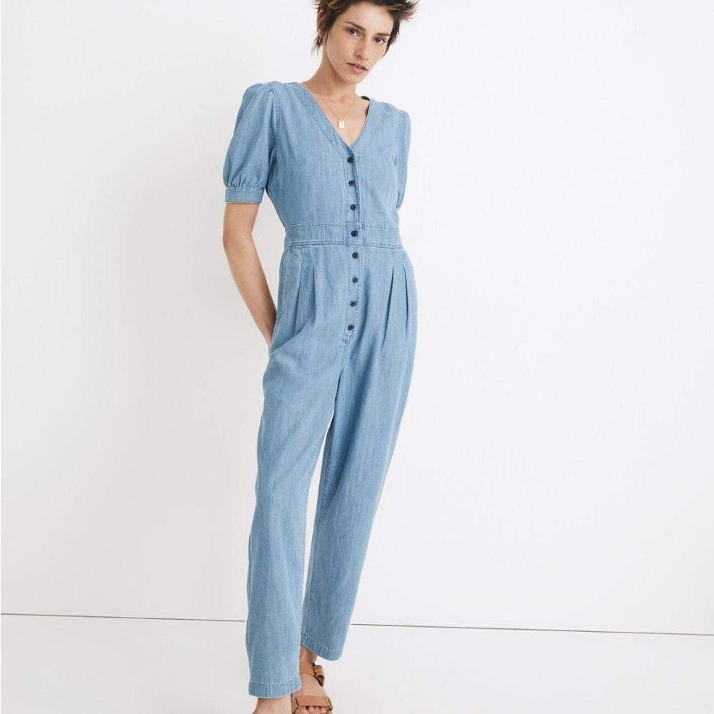 Madewell Denim Puff-Sleeve Button-Front Jumpsuit - Picture 4 of 8